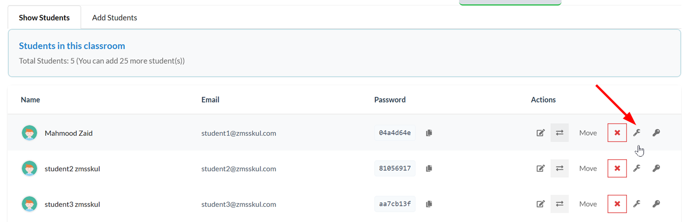Change student password icon
