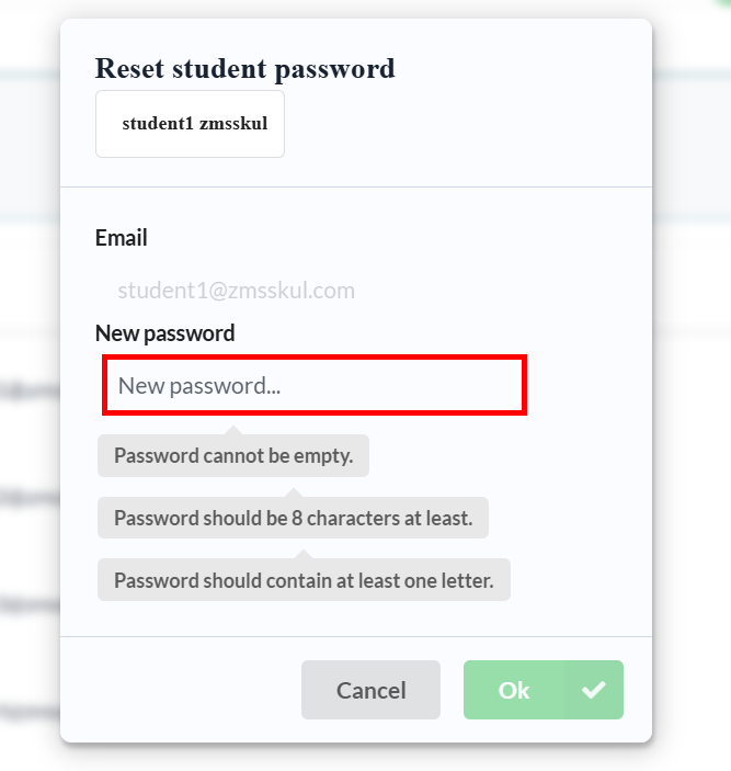 Changing a student's password