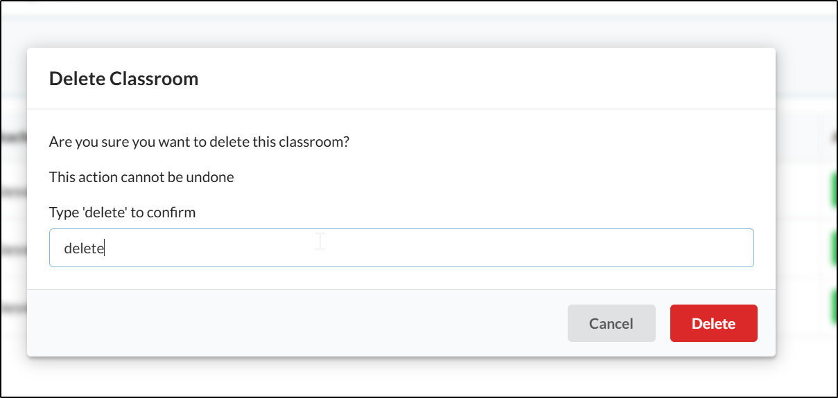 Delete classroom dialog