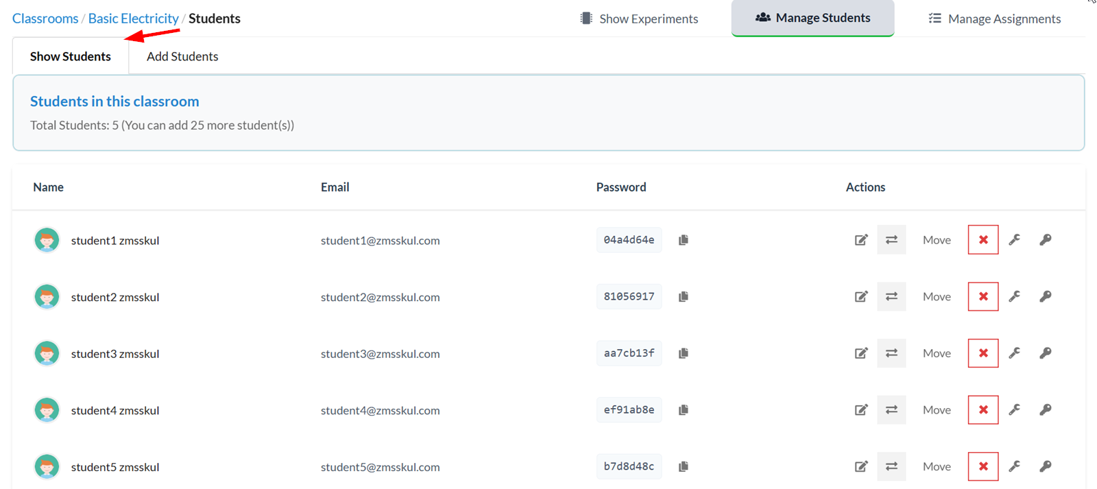 Newly created student accounts