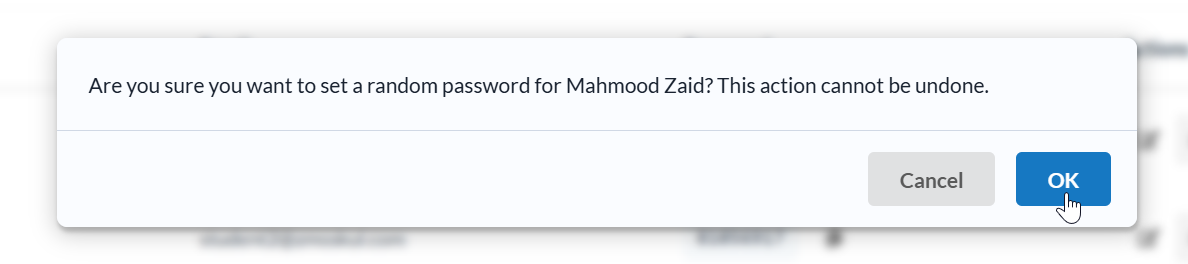 Generate random password confirmation dialog