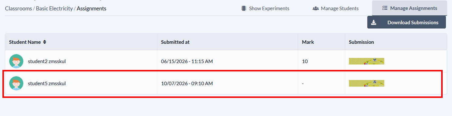 Click student's submission