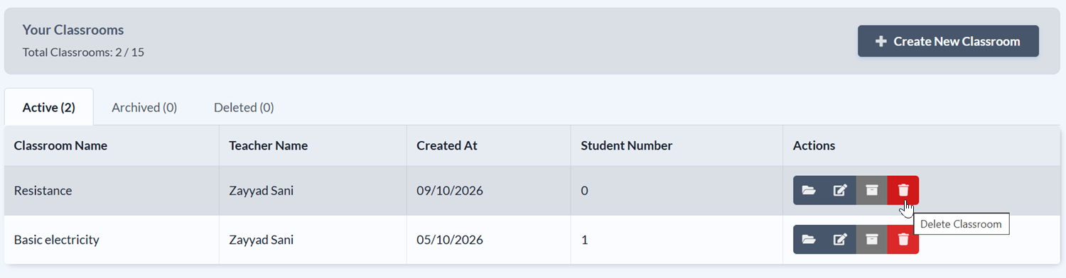 Delete classroom icon