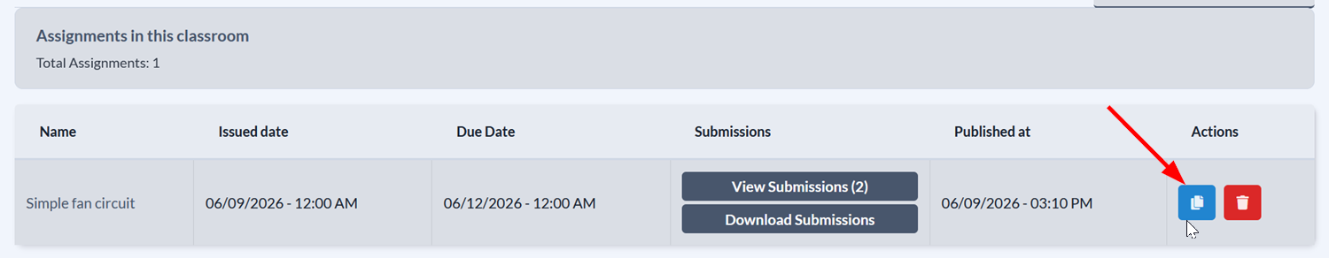 Click the duplicate assignment button