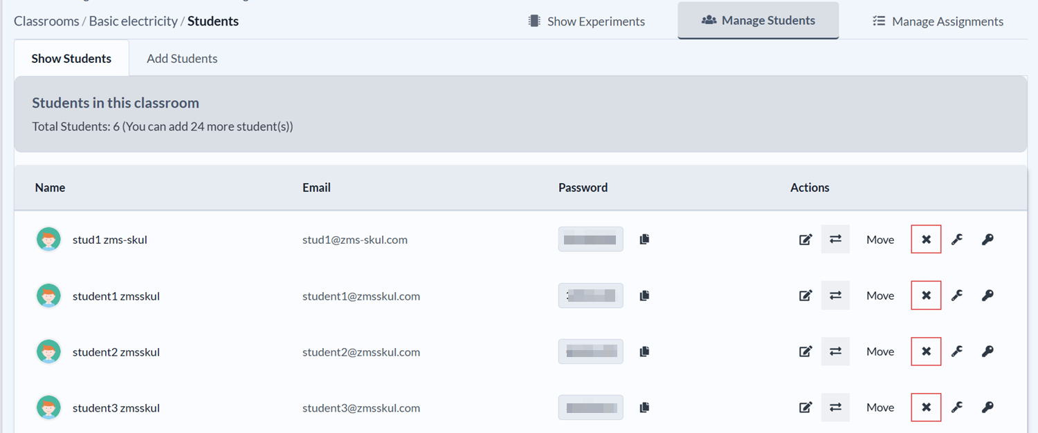 Newly created student accounts
