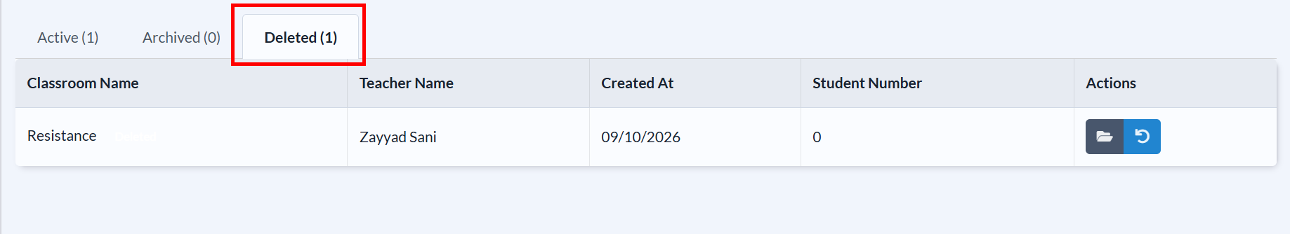 Restore deleted classroom icon