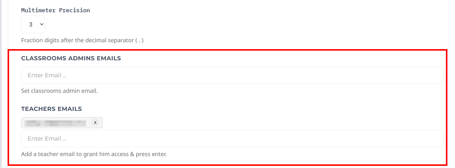 Classroom Admins and Teachers fields