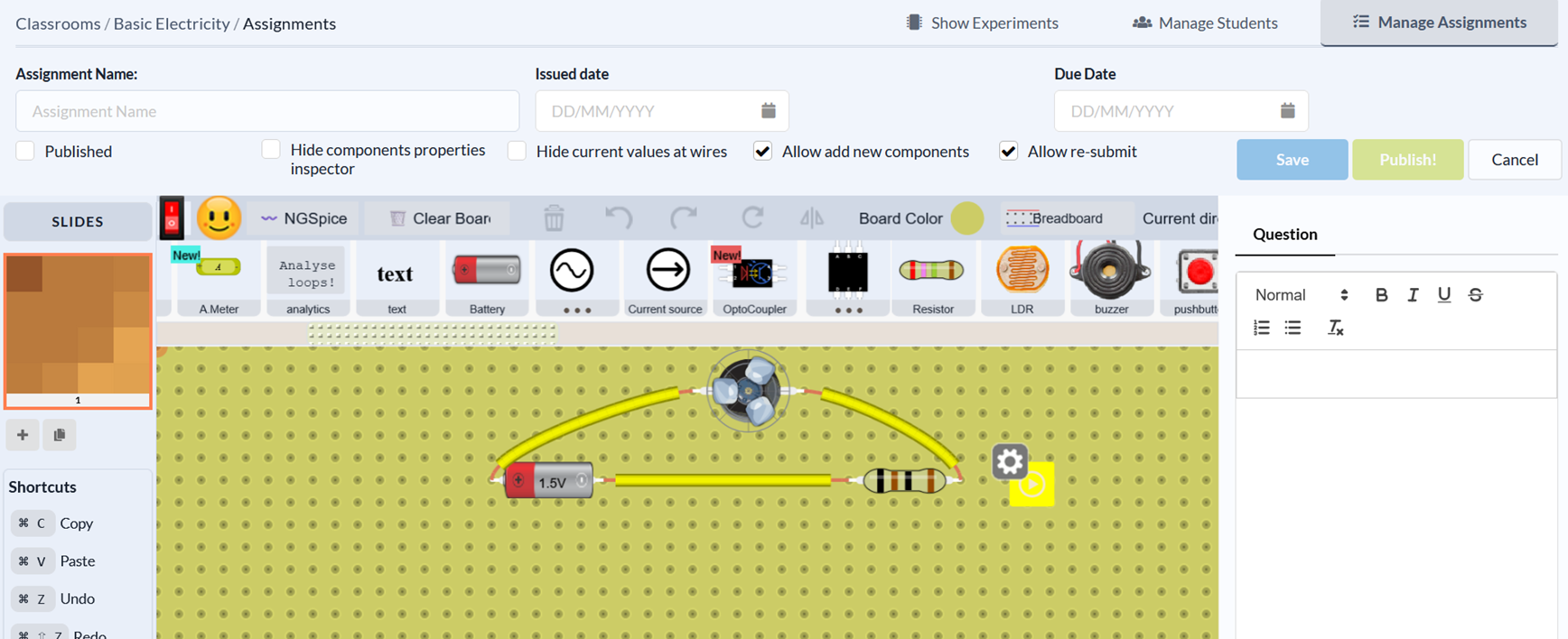 Build a circuit for the assignment