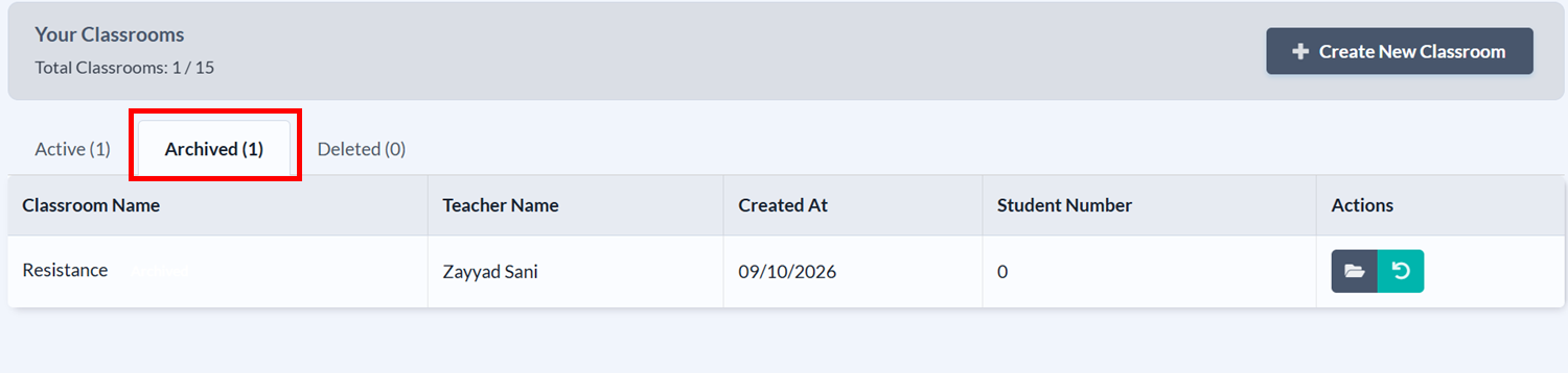 Archived classrooms list